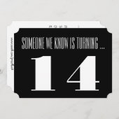 14e Birthday party Invite, zwart-wit. Kaart (Voorkant / Achterkant)