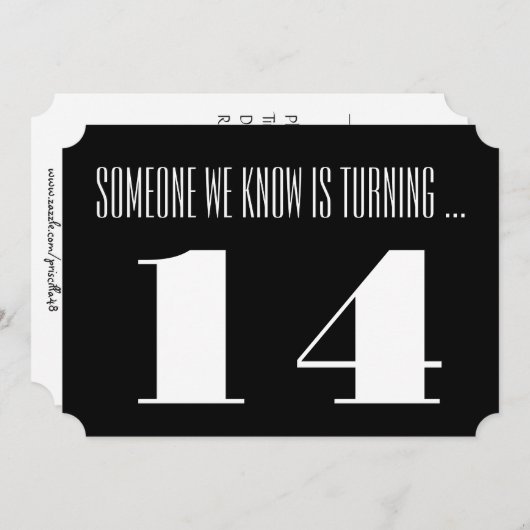 14e Birthday party Invite, zwart-wit. Kaart (Voorkant / Achterkant)