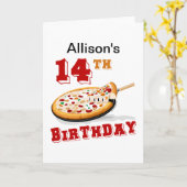 14e Birthday Pizza Party Kaart (Gele Bloem)