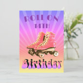 14e Birthday Retro Roller Schaats Paarse zonnestra Kaart (Staand voorkant)