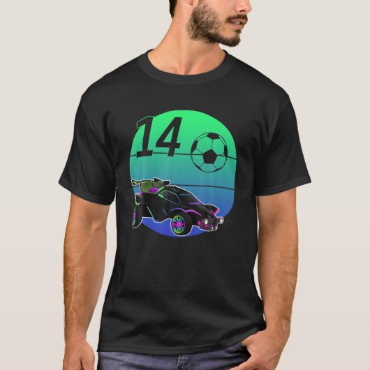 14e Birthday Retro Style Rocket RC Voetbal Lea T-shirt (Voorkant)