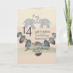 14e bruiloft Anniversay Olifanten & Opalen Blank C Kaart