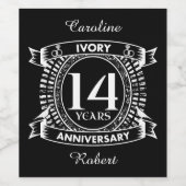 14e bruiloft IVORY-verjaardag Wijn Etiket (Enkel label)