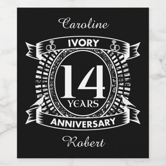 14e bruiloft IVORY-verjaardag Wijn Etiket (Enkel label)
