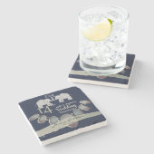 14e bruiloft Jubileum Opalen en Olifanten Marine Stenen Onderzetter (Zijkant)