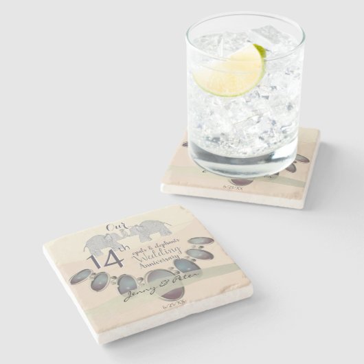 14e bruiloft Jubileum Opalen en olifanten Stenen Onderzetter (Zijkant)