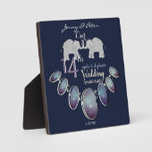 14e bruiloft Jubileum Opals & Elephants Navy Fotoplaat (Voorkant)