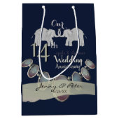 14e bruiloft Jubileum Opals & Elephants Navy Medium Cadeauzakje (Voorkant)
