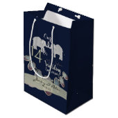 14e bruiloft Jubileum Opals & Elephants Navy Medium Cadeauzakje (Voorkant Gekanteld)