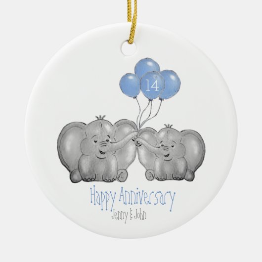 14e cadeau voor olifanten op ivoorbruiloft keramisch ornament (Voorkant)