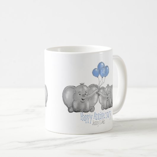 14e cadeau voor olifanten op ivoorbruiloft koffiemok (Voorkant rechts)