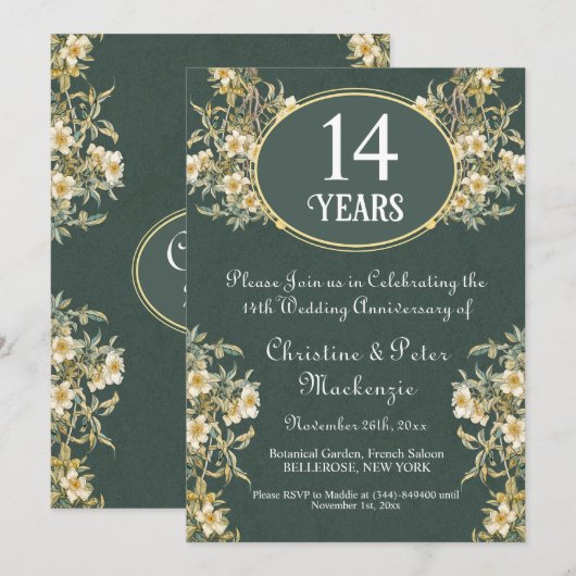 14e Ivoor bruiloft Jubileum rijke bloemen Kaart (Voorkant / Achterkant)