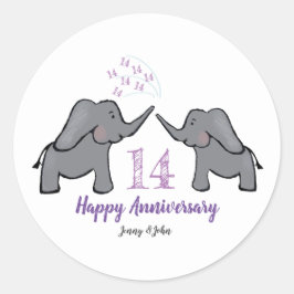 14e ivoren huwelijksverjaardag cute olifant ronde sticker