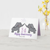 14e ivoren trouwdag schattige olifantenkaart kaart (Gele Bloem)