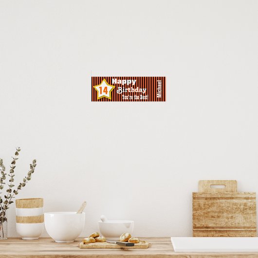 14e jaarster Star Banner Custom S04A ORANJE Poster (Keuken)