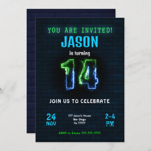14e jongen verjaardag uitnodiging