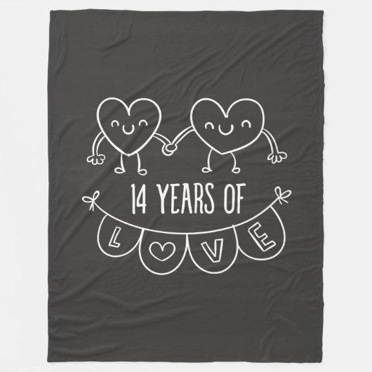 14e Jubileum Gift Chalk Hearts Fleece Deken (Voorkant)
