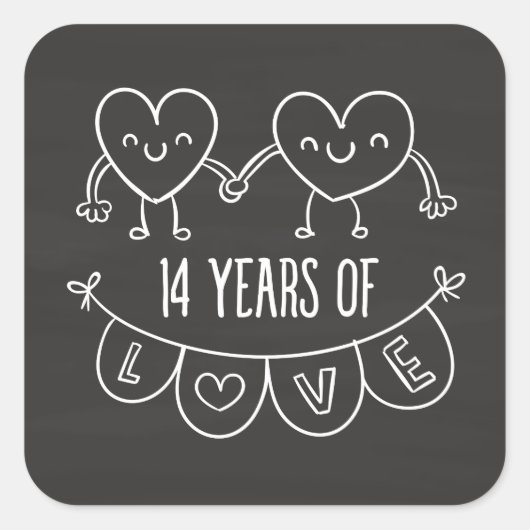 14e Jubileum Gift Chalk Hearts Vierkante Sticker (Voorkant)