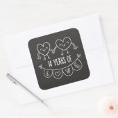 14e Jubileum Gift Chalk Hearts Vierkante Sticker (Envelop)