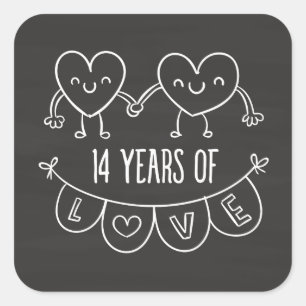14e Jubileum Gift Chalk Hearts Vierkante Sticker