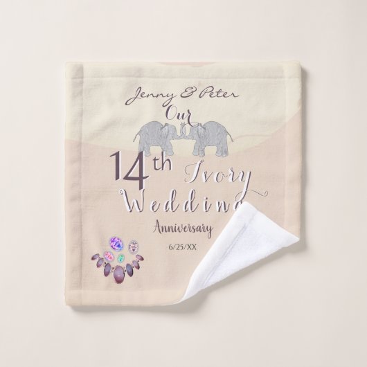 14e Jubileum voor bruiloft - Opals & Elephants Ivo Bad Handdoek (Wasdoekje)