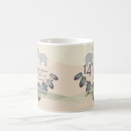 14e Jubileum voor bruiloft Opals & Elephants Koffiemok (Center)