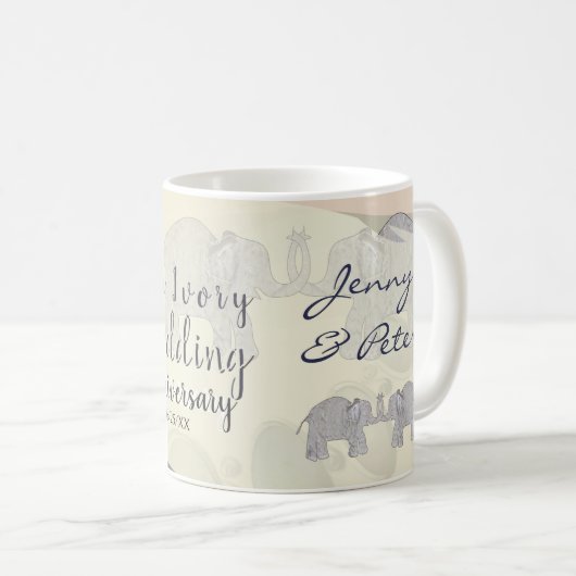 14e Jubileum voor bruiloft Opals & Elephants Koffiemok (Voorkant rechts)