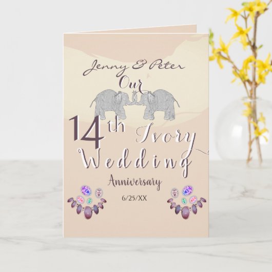 14e Jubileum voor bruiloft Opals & Elephants met t Kaart (Gele Bloem)