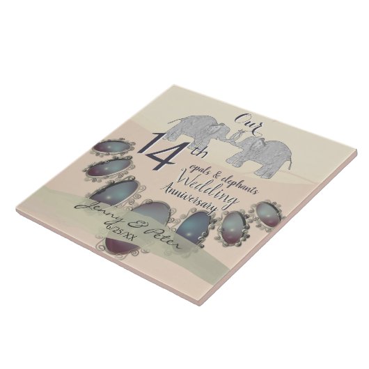 14e Jubileum voor bruiloft Opals & Elephants Tegeltje (Zijkant)