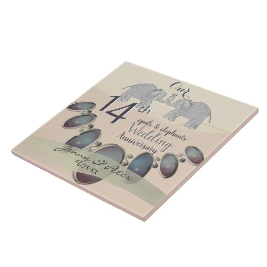 14e Jubileum voor bruiloft Opals & Elephants Tegeltje (Zijkant)