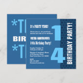 14e TEEN Birthday Modern Navy Blue Stars T7A Kaart (Voorkant / Achterkant)