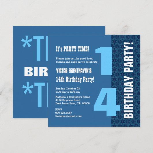 14e TEEN Birthday Modern Navy Blue Stars T7A Kaart (Voorkant / Achterkant)