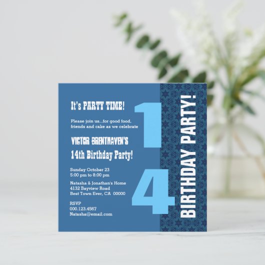 14e TEEN Birthday Modern Navy Blue Stars T7A Kaart (Staand voorkant)