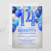 14e Teen Boy Blue Verjaardag Uitnodiging (Voorkant)