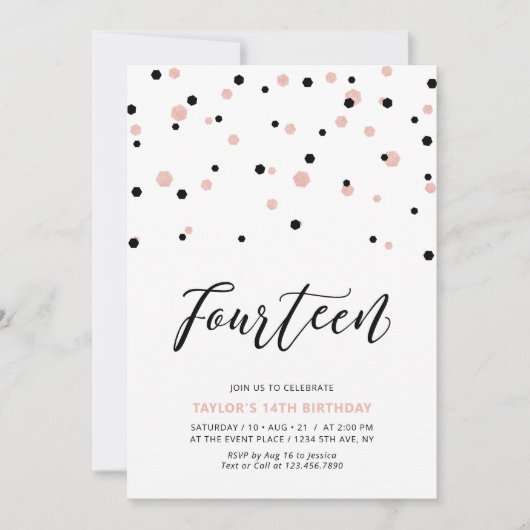 14e tiende verjaardag van het zwarte en Roos goude Kaart (Voorkant)