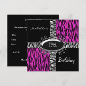 14e tienerdag Wilde Roze Dierlijk Zwart Kaart (Voorkant / Achterkant)