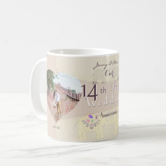 14e trouwdag ivoren koffiemok (Voorkant links)