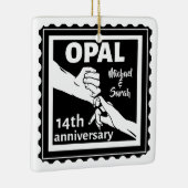 14e trouwdag Opale traditionele bruiloft Keramisch Ornament (Rechts)