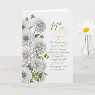 14e trouwdag sentimentele witte Dahlias Kaart
