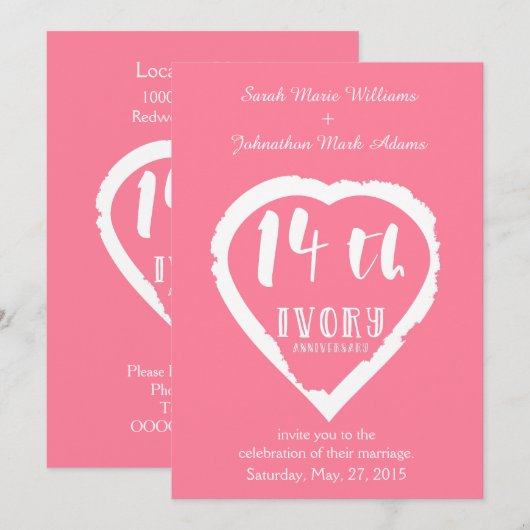 14e trouwdag traditioneel ivoor kaart (Voorkant / Achterkant)