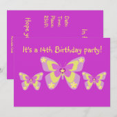 14e uitnodiging van de Birthday Party, Butterflies (Voorkant / Achterkant)