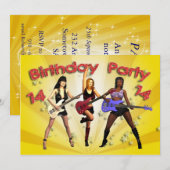 14e uitnodiging van de Birthday Party met een meis (Voorkant / Achterkant)