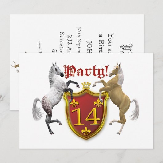 14e uitnodiging van de partij van Birthday met wap (Voorkant / Achterkant)