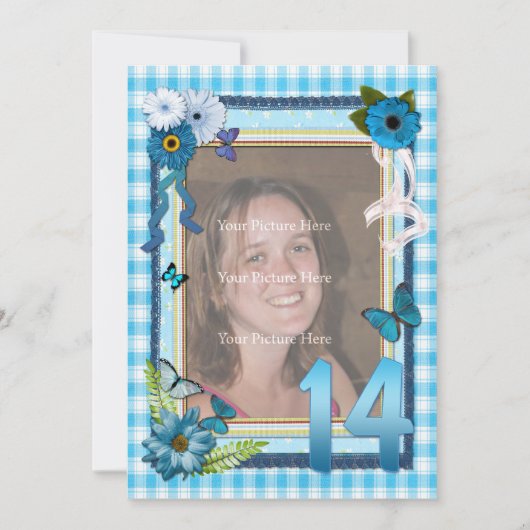 14e uitnodiging voor verjaardagsfeestje voor foto' (Voorkant)