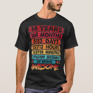 14e verjaardag 14 jaar oude retro 168 maand t-shirt