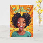 14e Verjaardag Afro-Amerikaans Meisje Pop Art Styl Kaart (Gele Bloem)