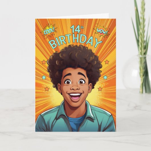 14e Verjaardag Afro-Amerikaanse Teen Boy Pop Art Kaart (Voorkant)