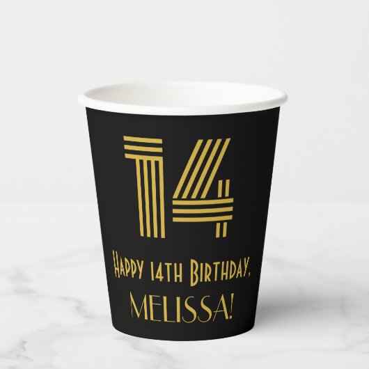 14e verjaardag: Art Deco Geïnspireerde look "14" e Papieren Bekers (Voorkant)