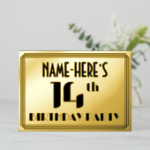 14e verjaardag: Art Deco Kijk "14" en naam Folie Uitnodiging (Staand Voorkant)