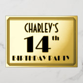14e verjaardag — Art Deco look "14" + Naam Folie Uitnodiging (Voorkant)